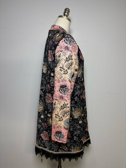 Women's Size XL Save the Queen Pink Black Gold Metallic Jacquard Pre-Owned Jacket