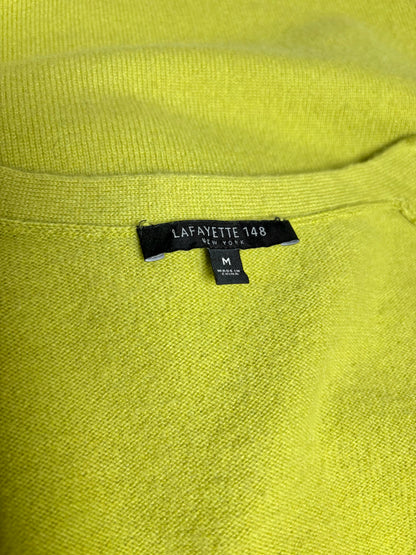 Women Size M Lafayette 148 Lime Green Striped Pure Cashmere Pre-Owned Cardigan