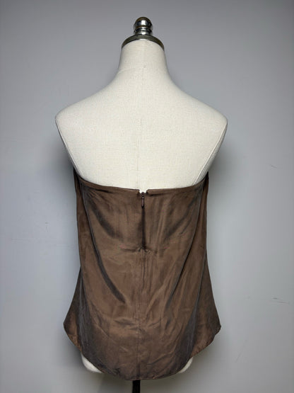 Women's Size 36 (US 2) Toteme Moulage Brown Pure Silk Pre-Owned Bustier Top