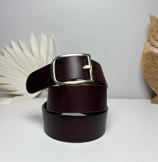 Mens Size M Gucci Chocolate Brown Leather Solid Men's Belt
