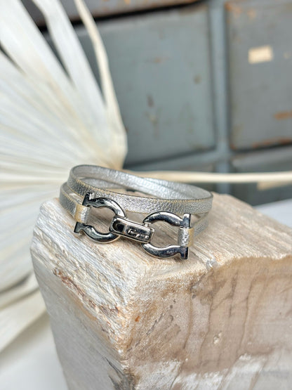 Salvatore Ferragamo Sterling Silver Logo Buckle Bracelet