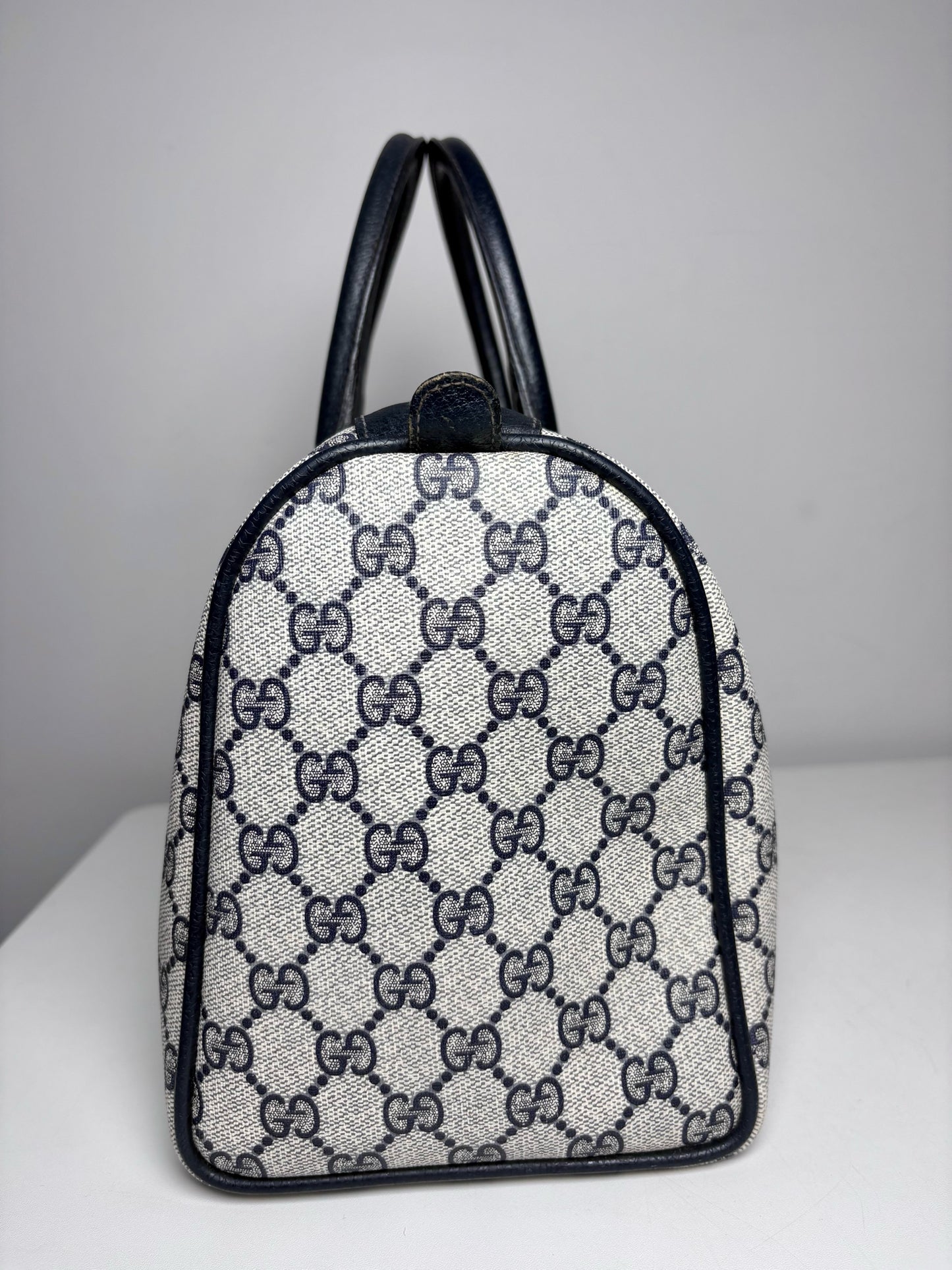 Vintage Gucci Boston Bag Monogram Navy Coated Canvas w/Leather Trim | Pre-owned
