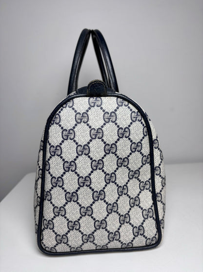 Vintage Gucci Boston Bag Monogram Navy Coated Canvas w/Leather Trim | Pre-owned