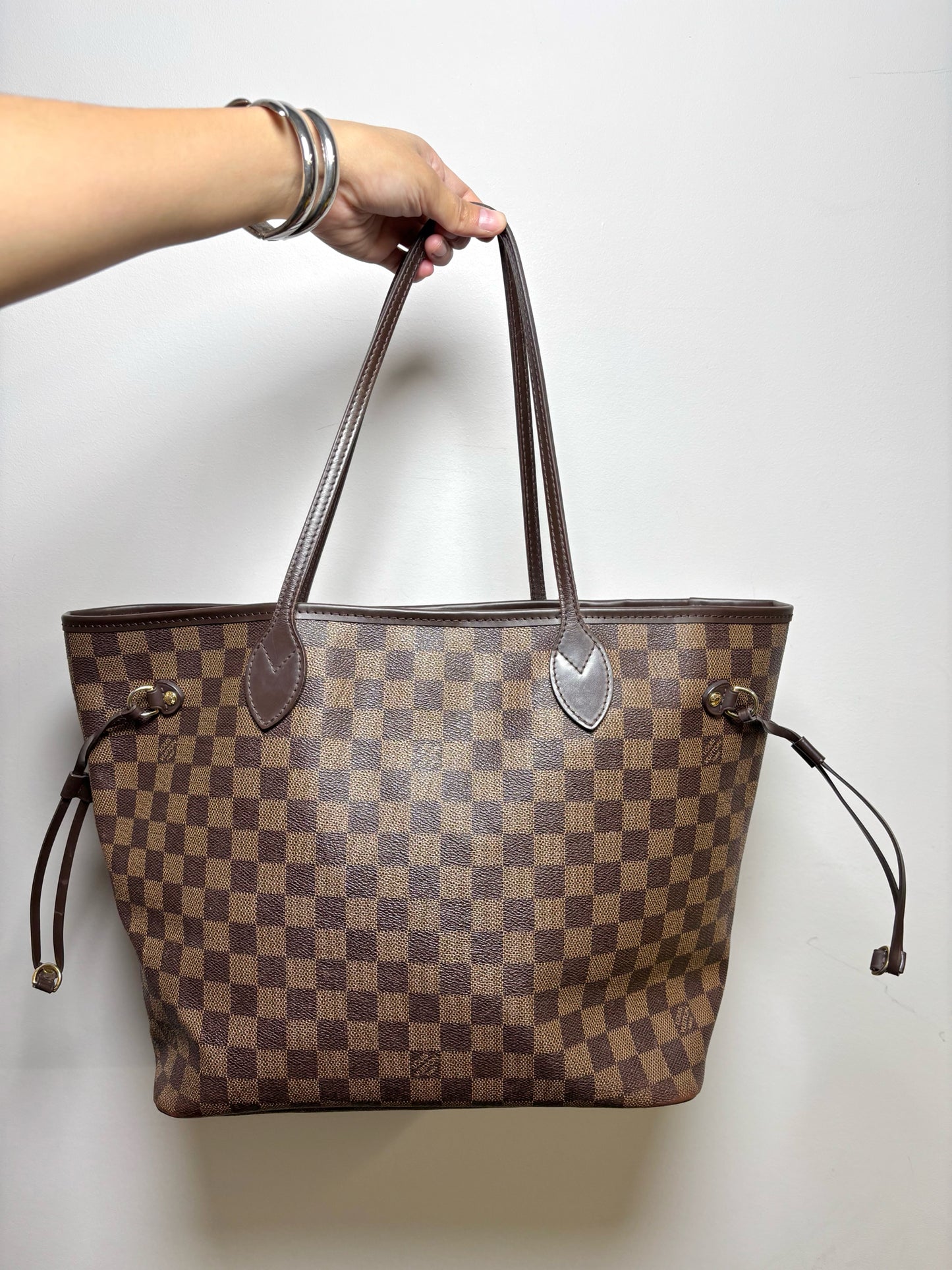 Louis Vuitton Damier Coated Canvas Brown Cowhide Trim Neverfull MM Purse