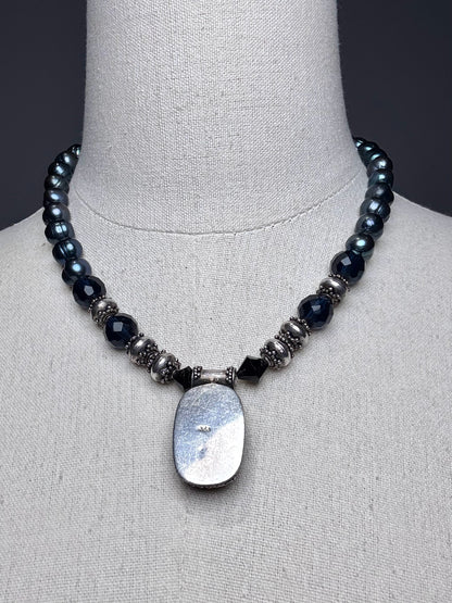 925 Sterling Silver Labradorite Pendant Tahitian Pearls Pre-owned Necklace