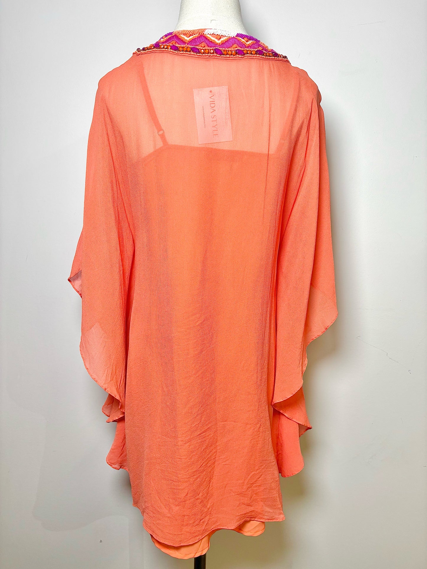 Women Size 2 Trina Turk Salmon Solid Silk Butterfly Sleeves Dress