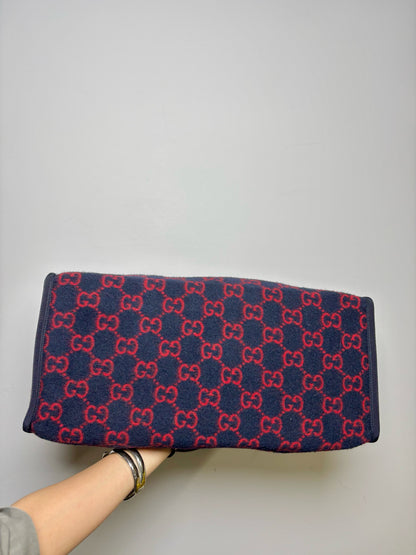 Blue, Red Gucci Double-G Monogram Wool Tote Bag