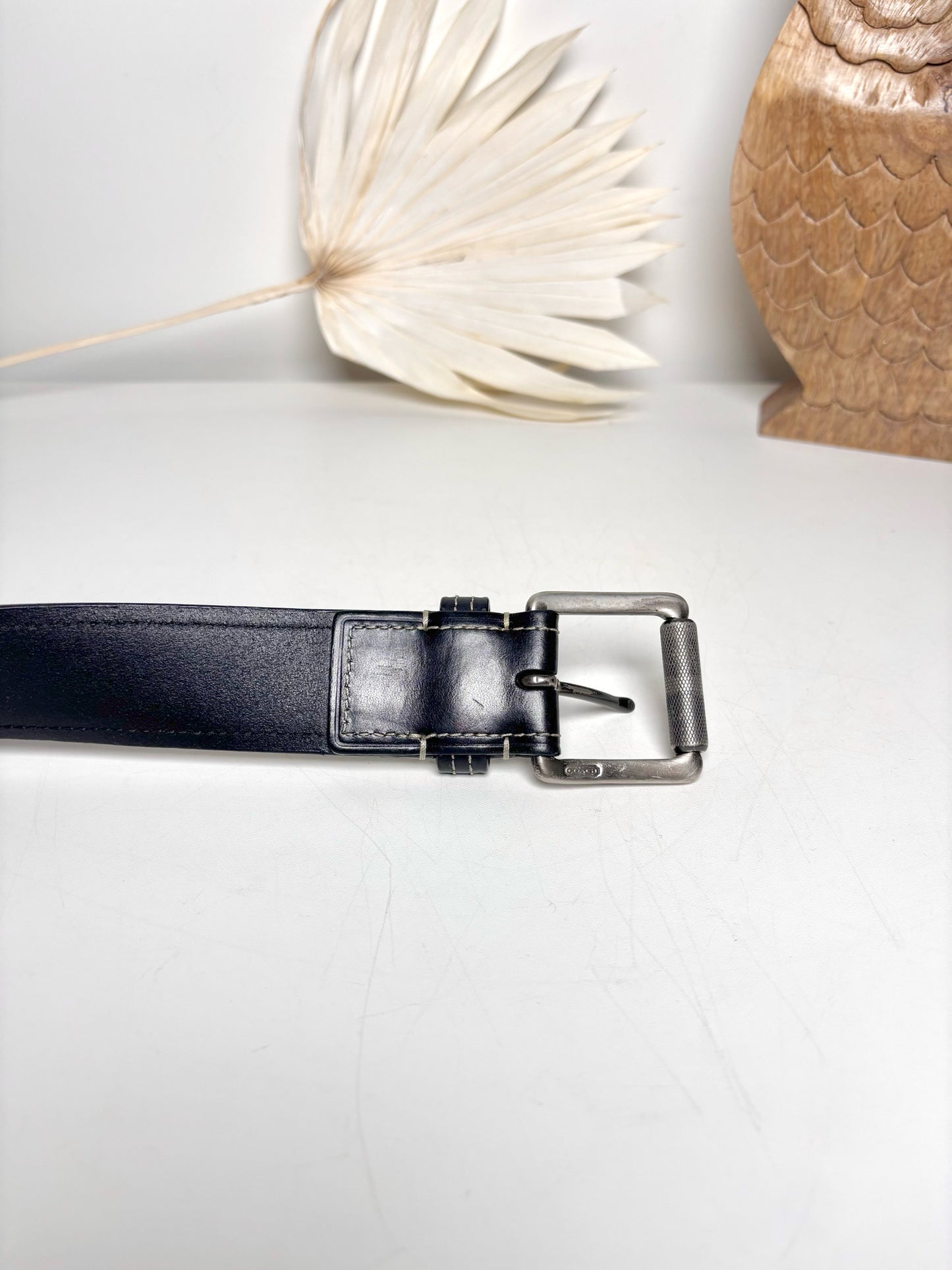 Mens Size 42 (L) Coach Black Leather Men's Belt
