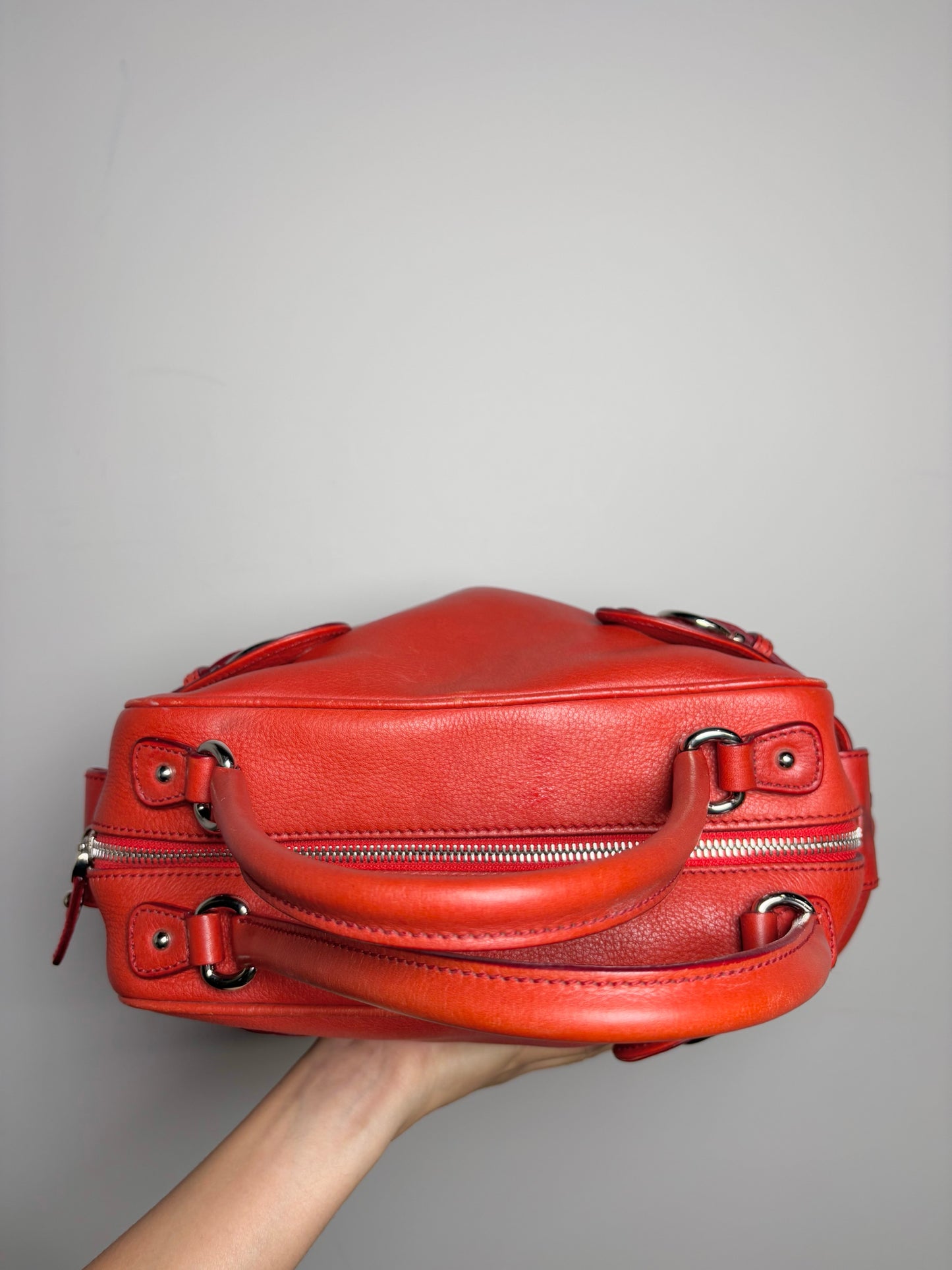 Salvatore Ferragamo Solid Pebble Leather Red Calfskin Medium Purse