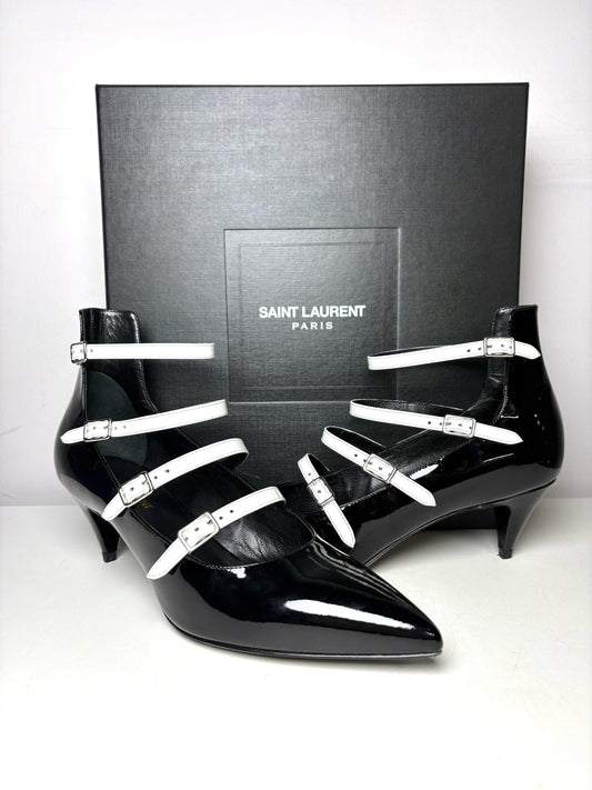 W Shoe Size 39 Saint Laurent Black & White Patent Leather Pre-owned Pump