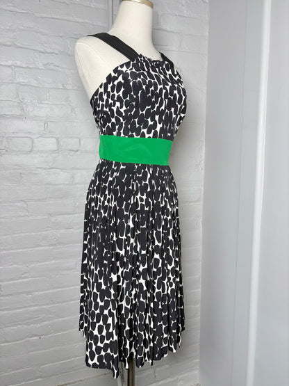 Women Size 38 (2 US) Gucci Black, Green, White Geometric Dot Pure Silk Dress