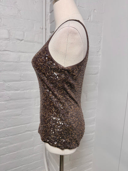 Women Size S Ralph Lauren Black Label Brown Sequins Top