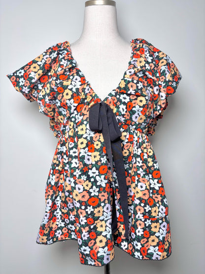 Women Size M Aguabendita Orange, green, red, blue Floral Cotton Blouse