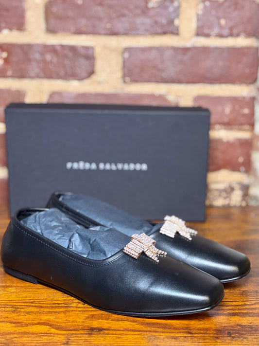 W Shoe Size 9 Freda Salvador Black Crystal Bow Pre-owned, NWT Flats