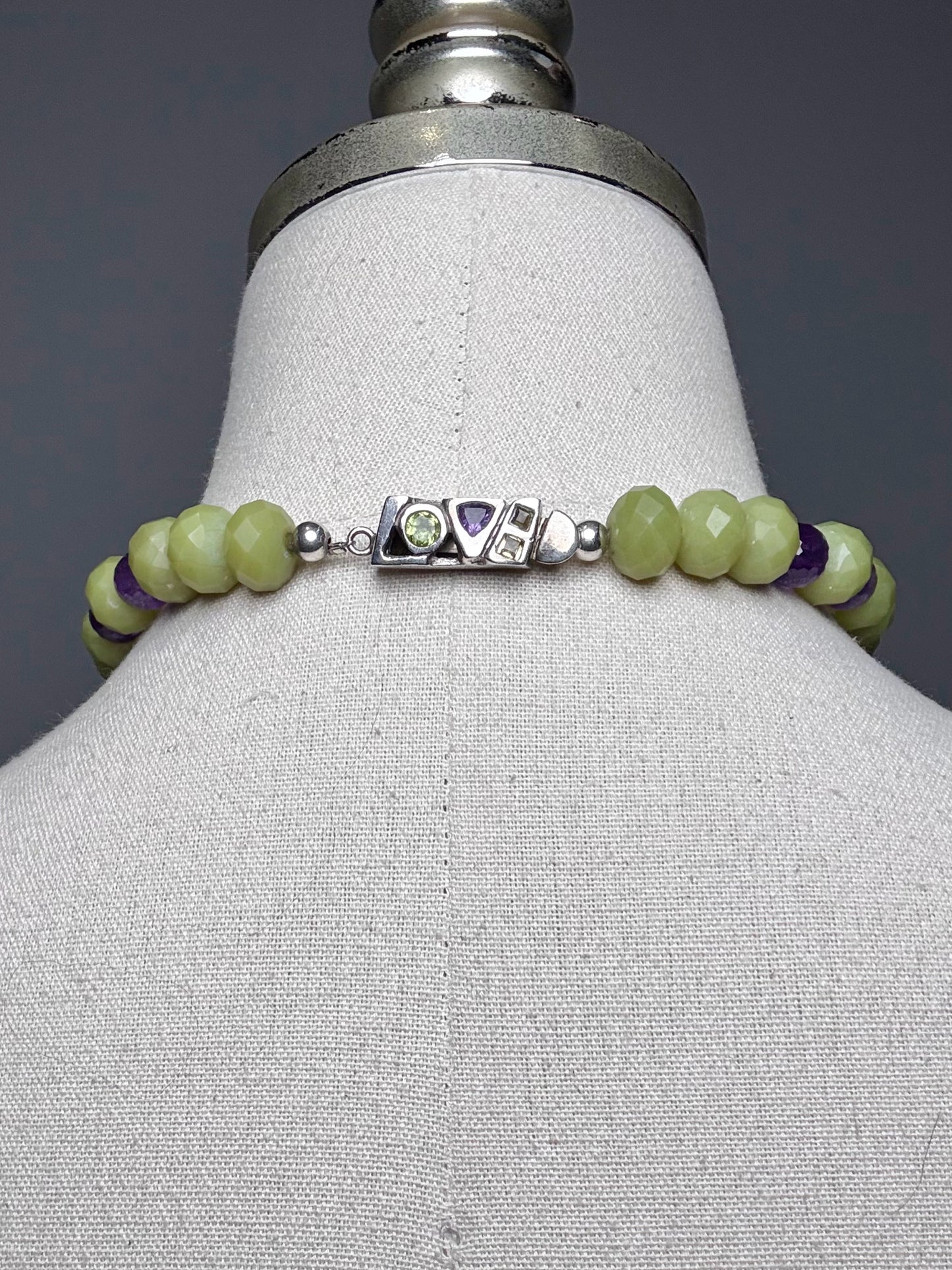 Peridot, Amethyst, Resin Beads Sterling Silver Pre-owned Necklace