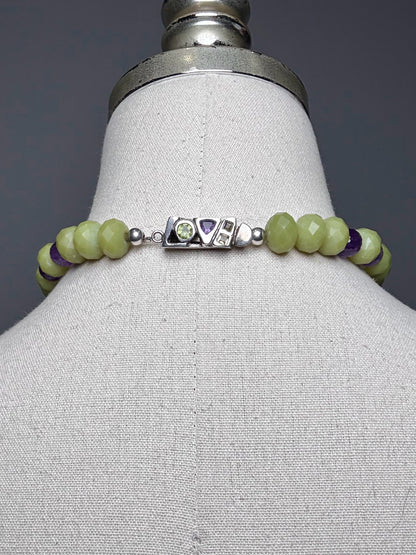 Peridot, Amethyst, Resin Beads Sterling Silver Pre-owned Necklace