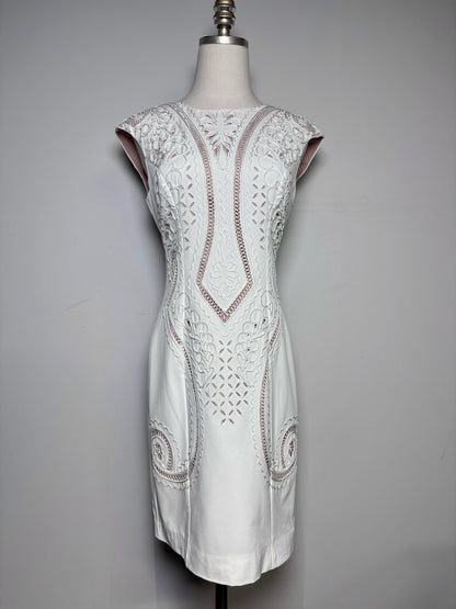 Women Size 6 Karen Millen Cream Embellished Women's Polyester Pre-owned Dress
