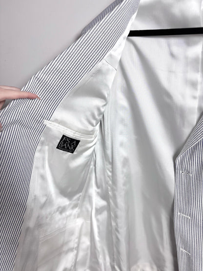 Jos. A. Bank Blue & White 100% Cotton Searsucker Men's 46R Suit NWT Pre-Owned