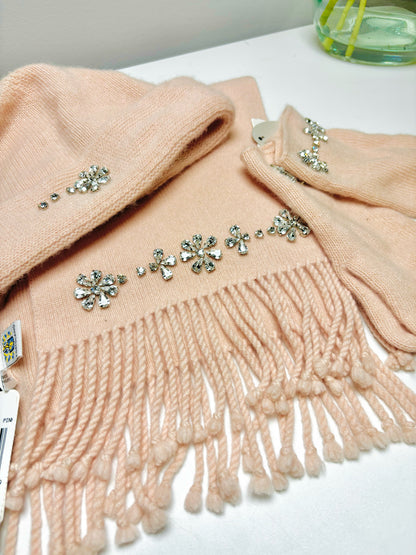 Portolano Pink Solid Cashmere Embellishments Fringe Trim Scarf