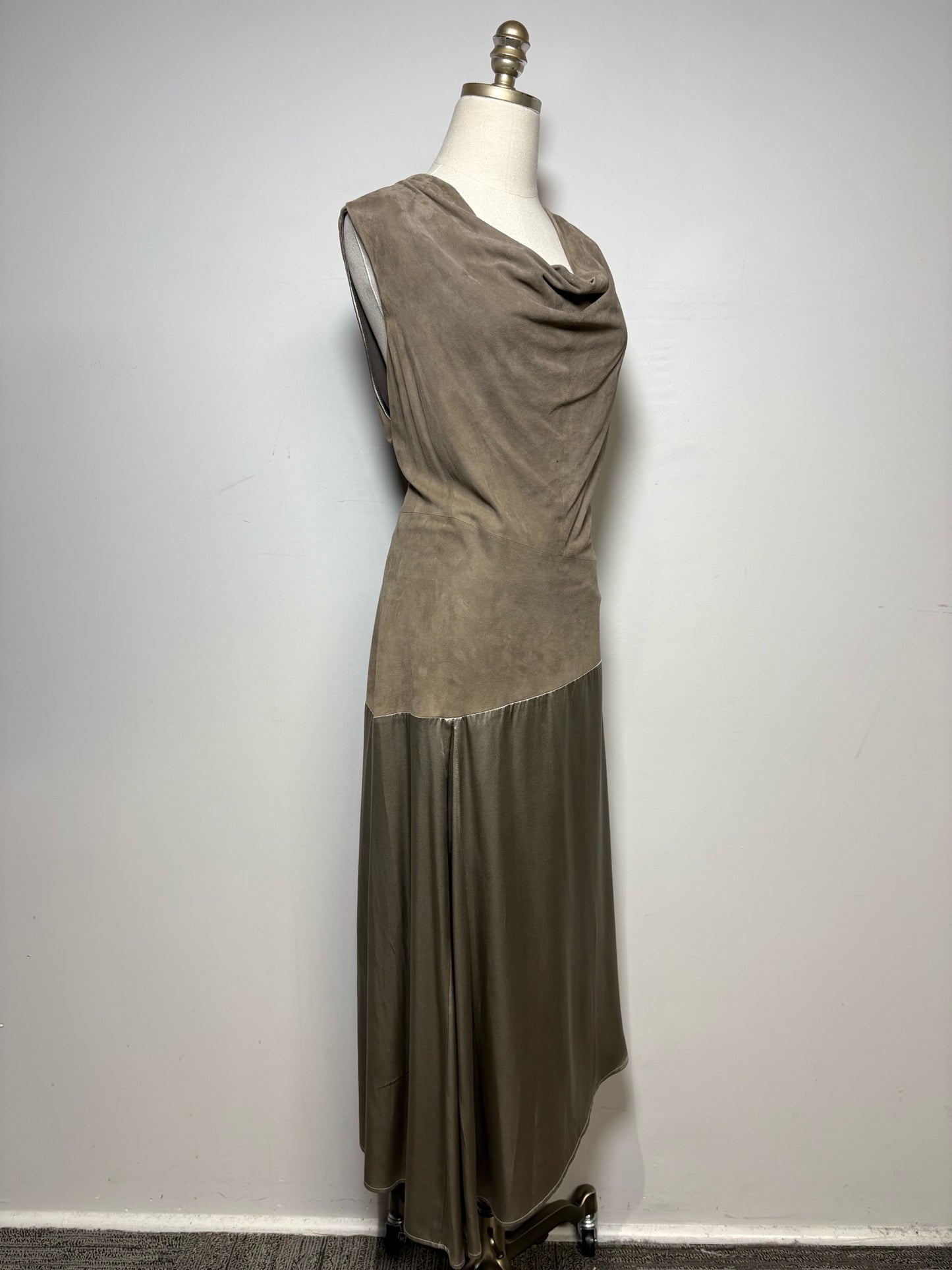 Size 16 Lafayette 148 Brown Solid Women's Leather, Silk Pre-owned, NWT Dress