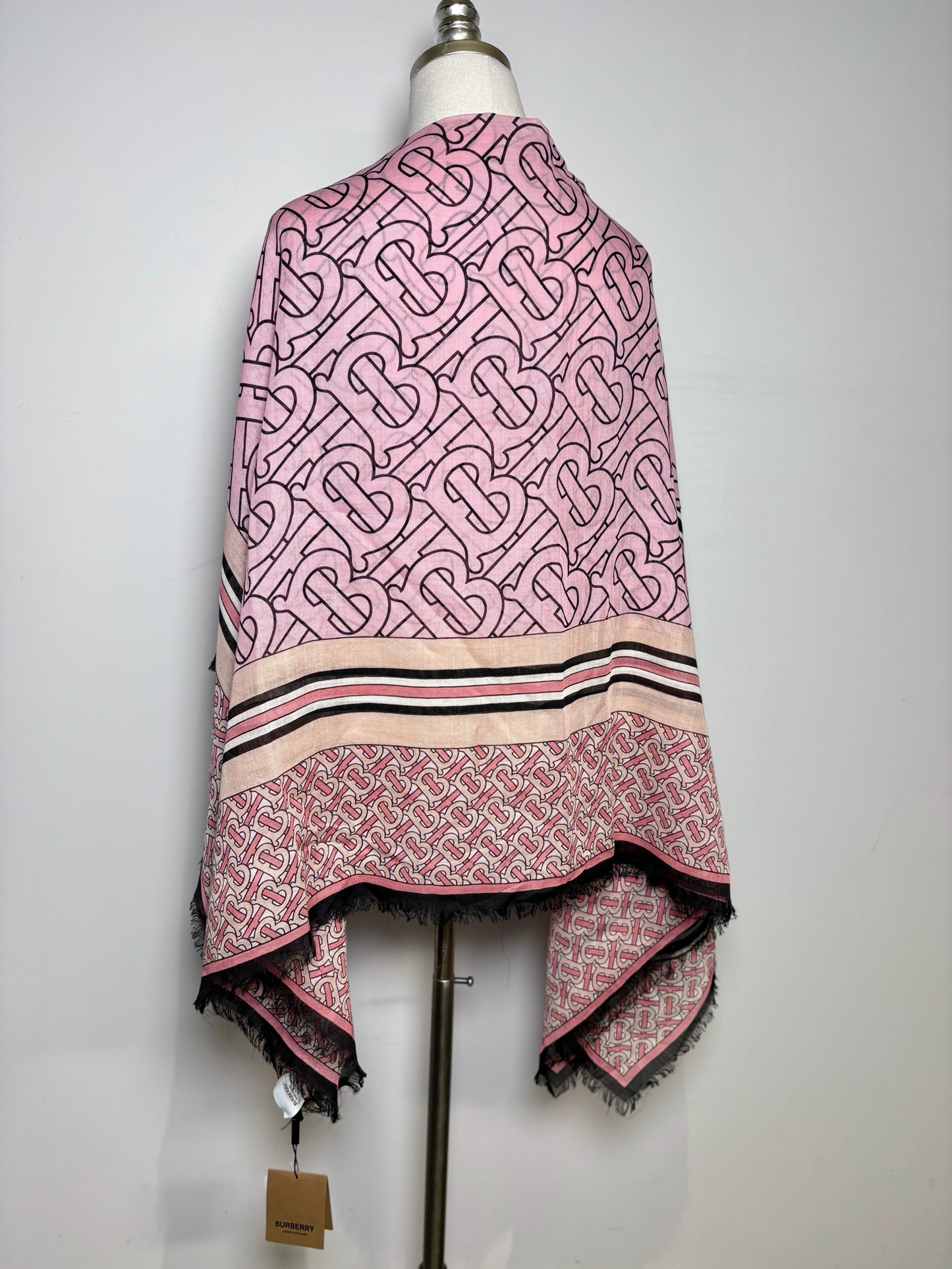 Burberry Monogram Circle Stripe Women's NWT Wool/Silk Blend Pre-owned Square Scarf