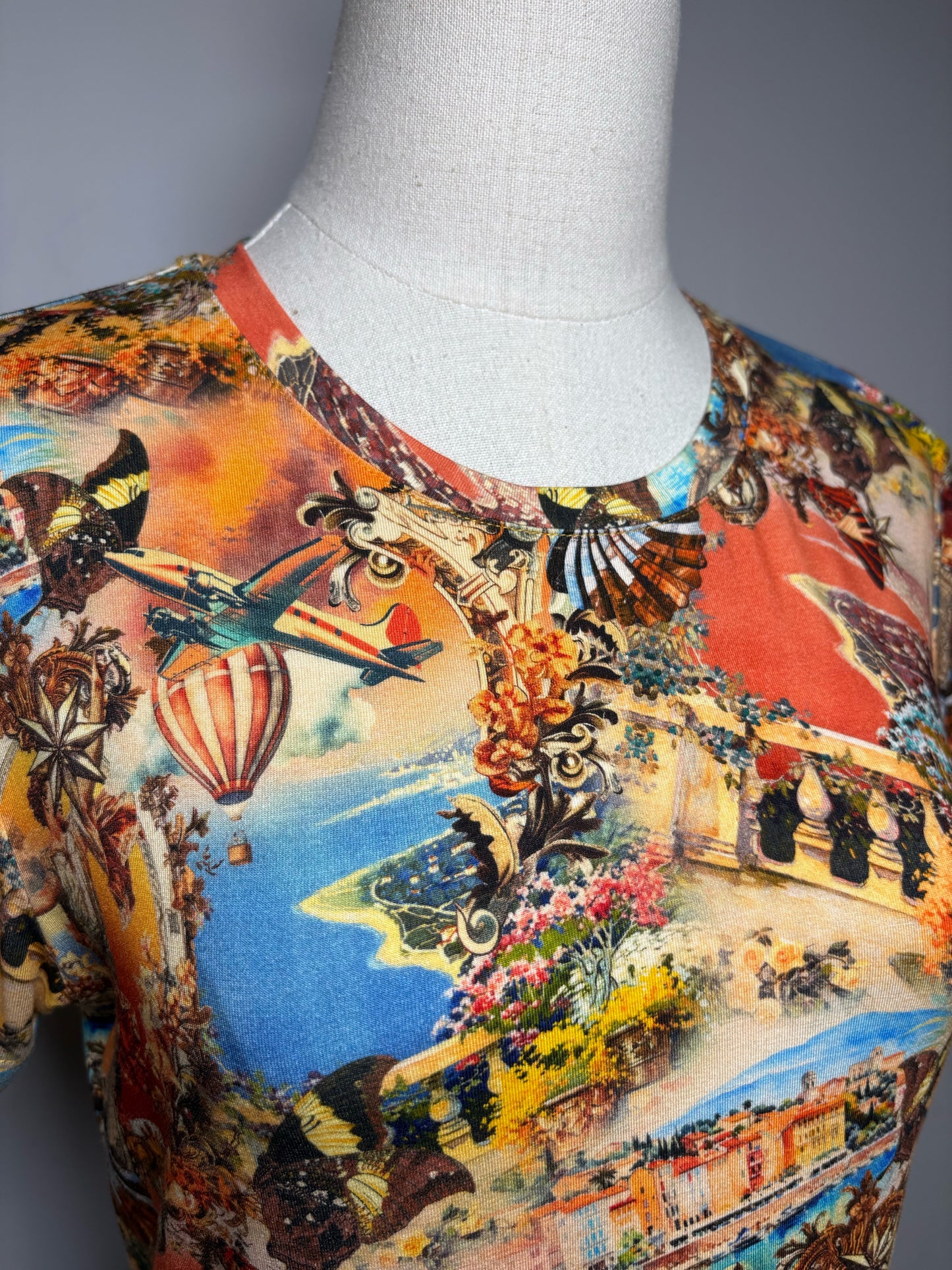 Women Size M L'AGENCE Ressi Orange, Yellow Multi-Print NWT Pre-Owned Short Sleeve Shirt