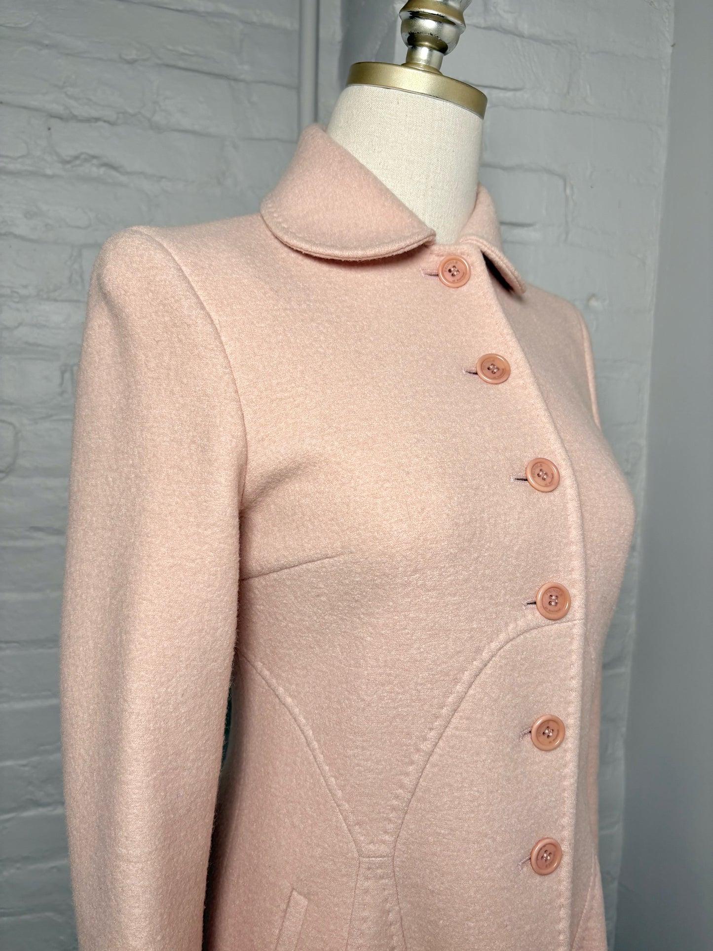 Women Size 4 Pringle of Scotland Pink Solid Vintage Lambswool Coat