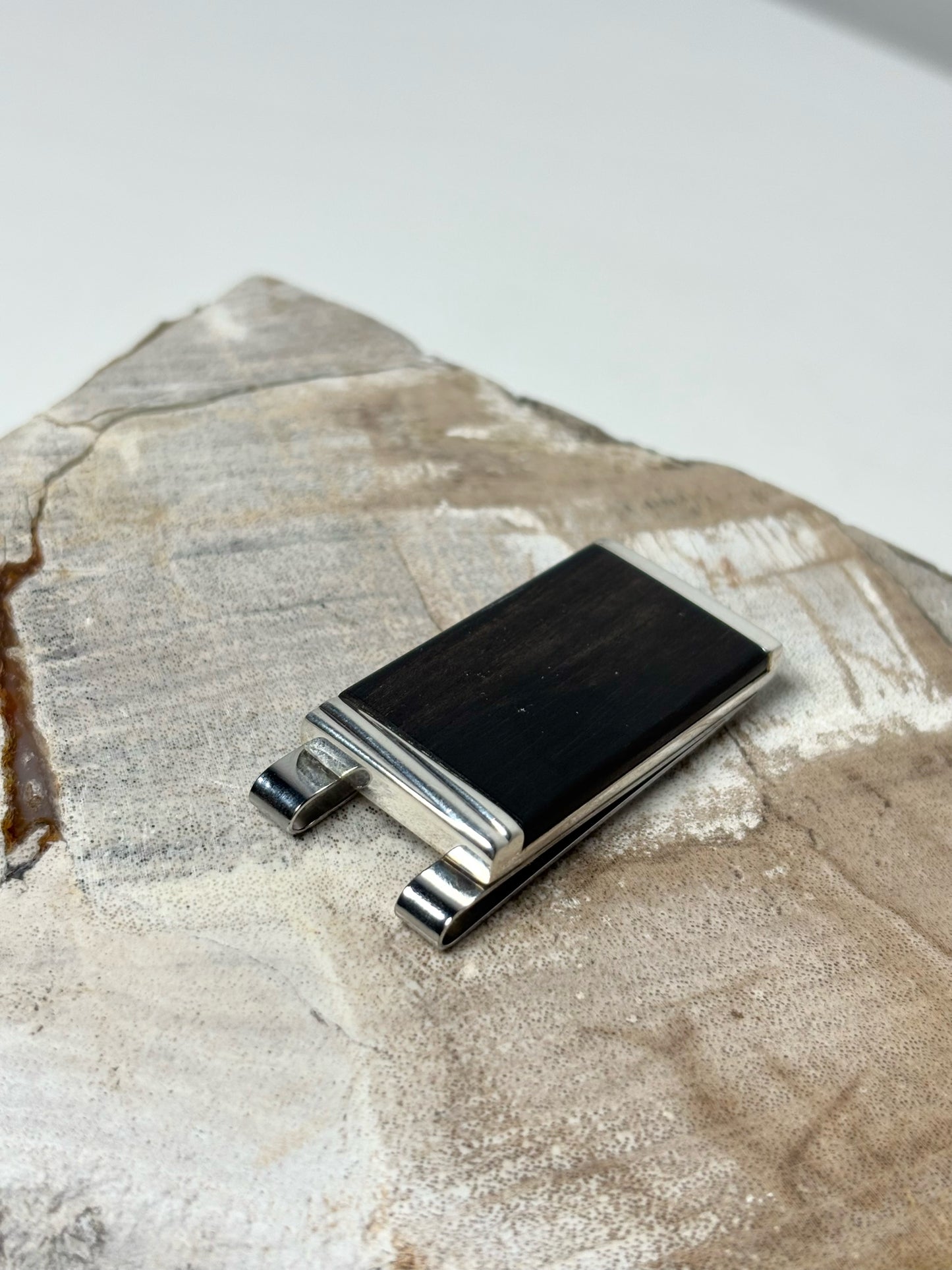 Men's Vintage Cartier Sterling Silver, Wood Inlay De Santos Money Clip