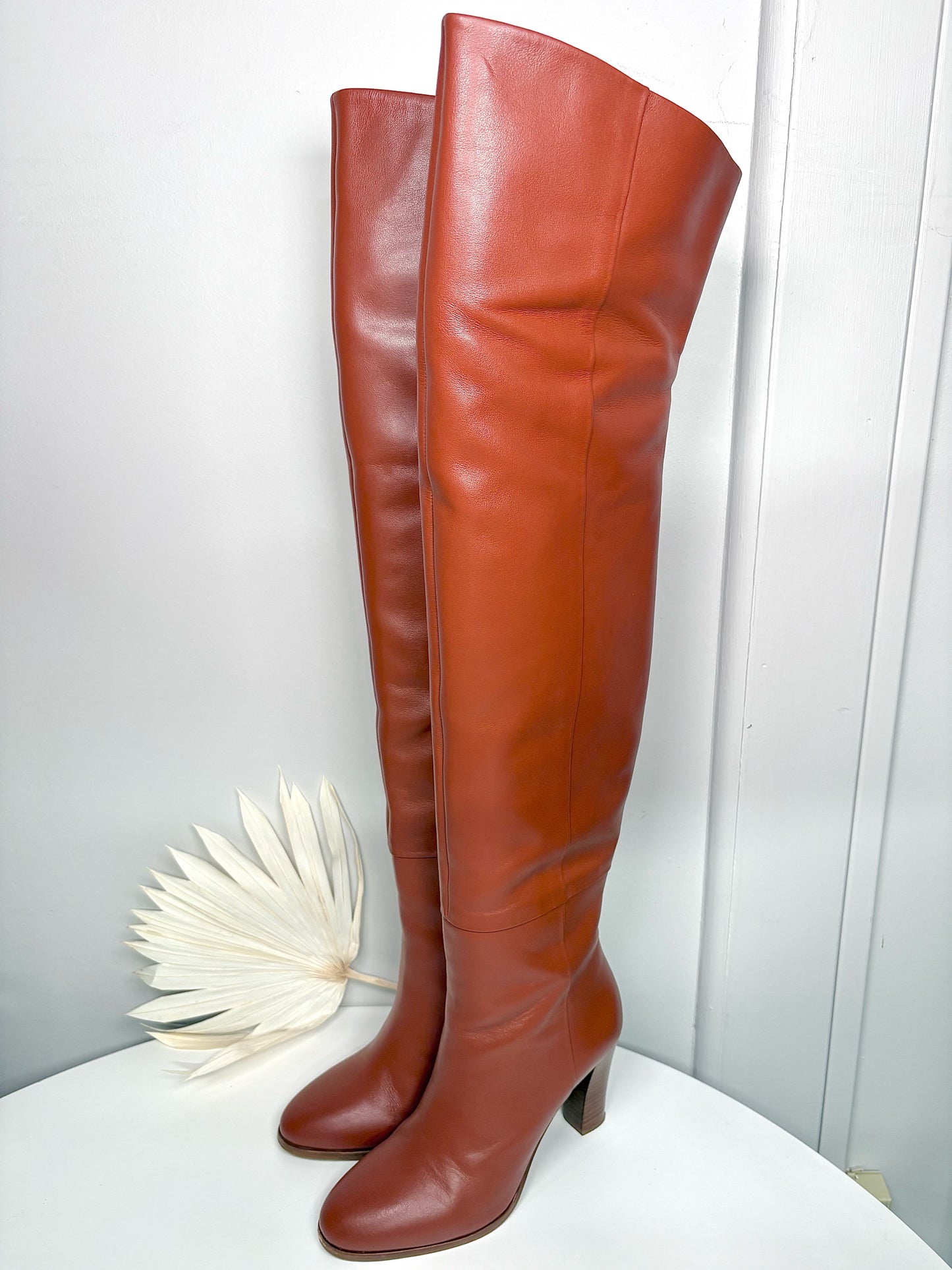 W Shoe Size 36 (5.5/6 US) Sezane Cognac Leather Bovine Thigh High Boots