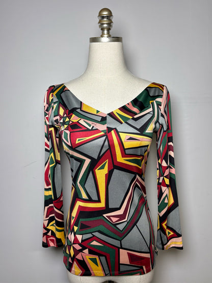 Women Size 6 Emilio Pucci Multi-Color Abstract Print Silk Top