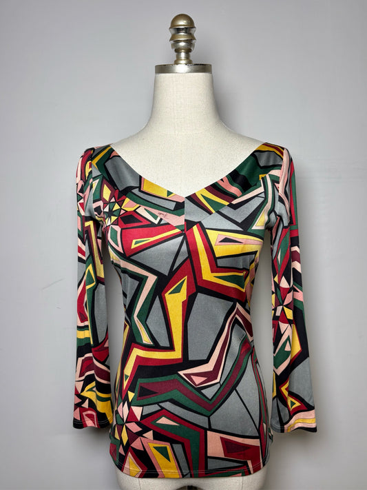Women Size 6 Emilio Pucci Multi-Color Abstract Print Silk Top