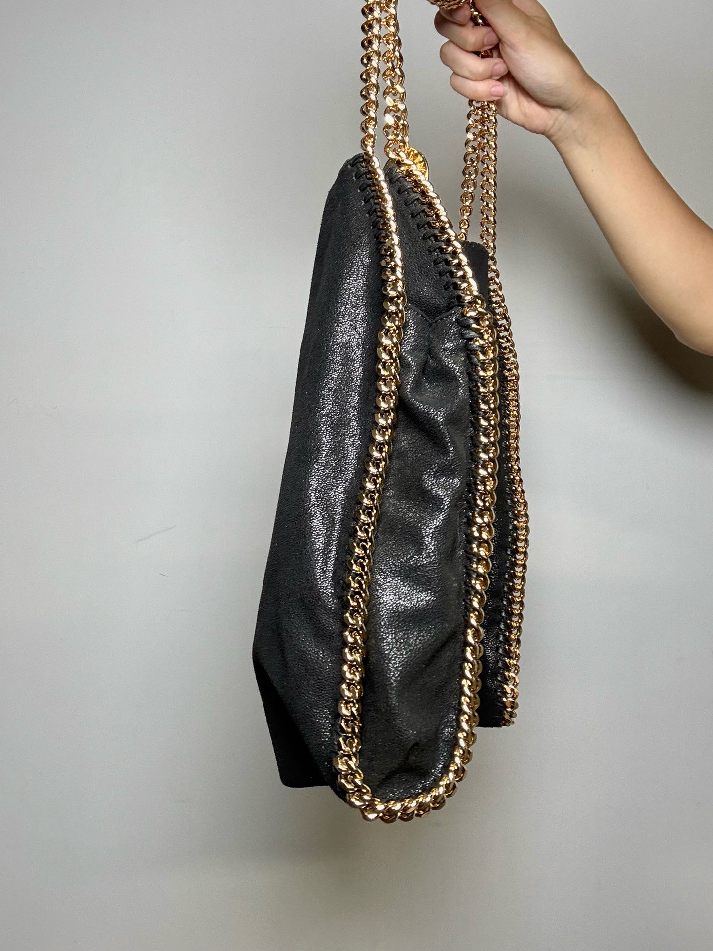 Stella McCartney Vintage Shaggy Deer Pre-owned Black & Gold Vegan Large Purse