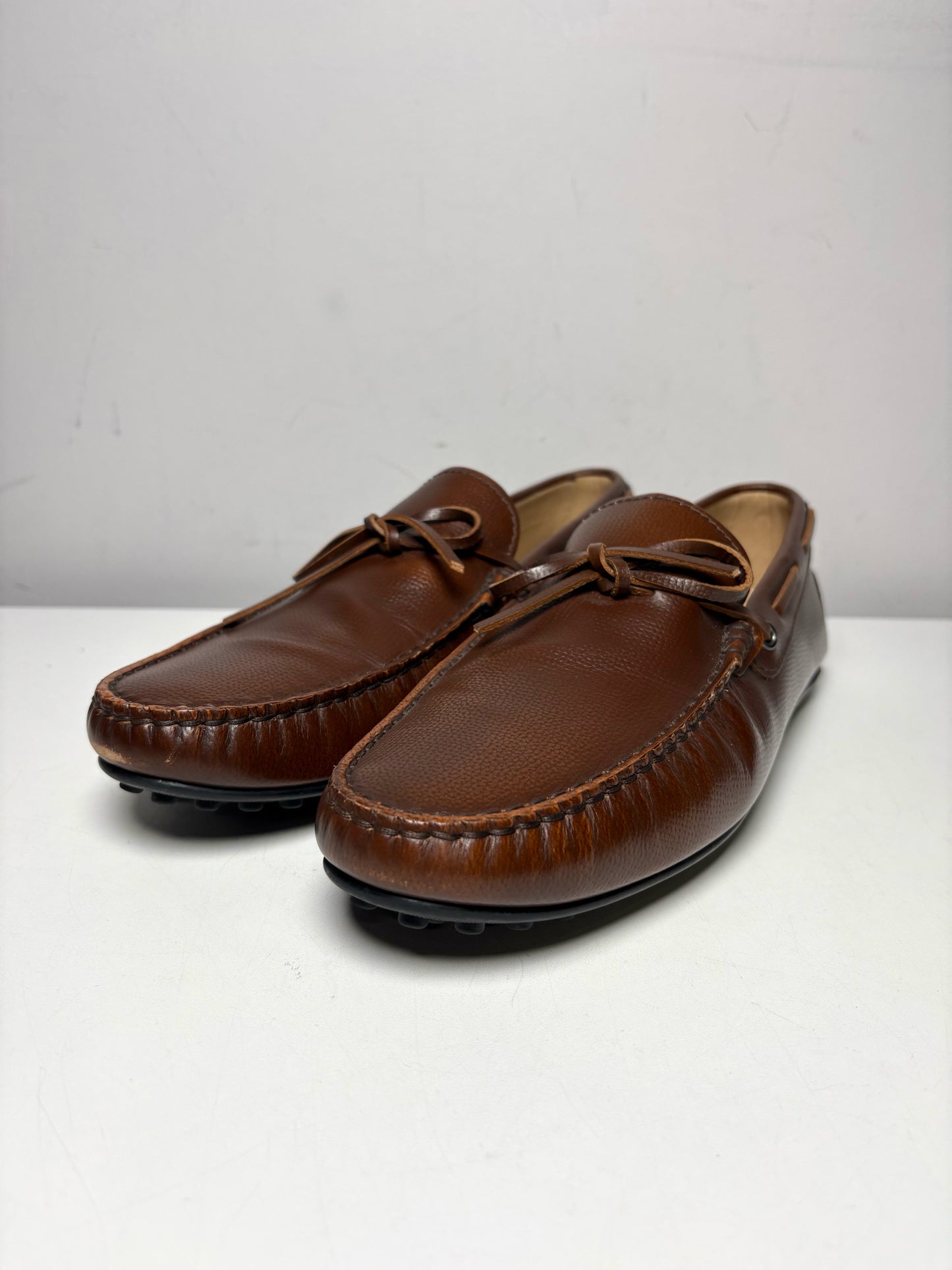 Men Shoe Size 7 Tod's Brown Leather Pre-Owned Gommino Driving Loafers