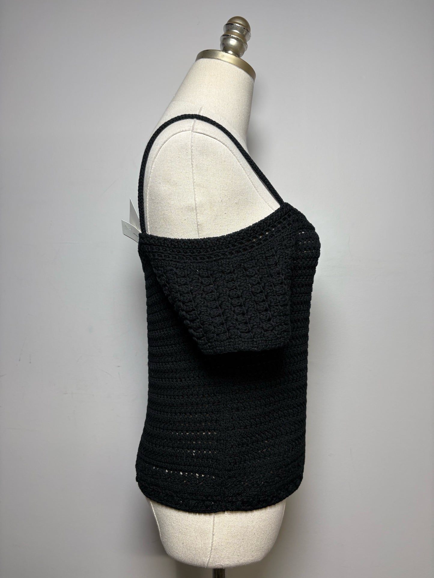 Women's Size XS Vince Black Crochet Pure Cotton NWT Pre-Owned Off-Shoulder Top