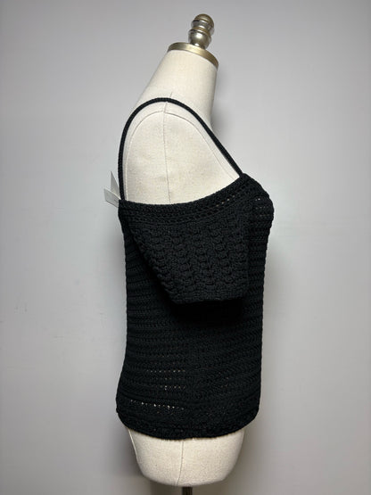 Women's Size XS Vince Black Crochet Pure Cotton NWT Pre-Owned Off-Shoulder Top