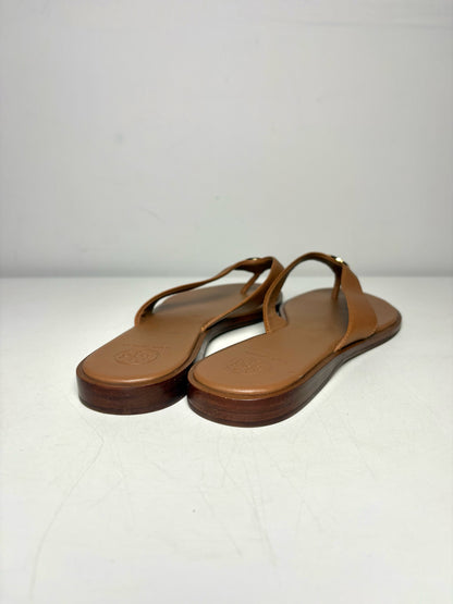 W Shoe Size 9 Tory Burch Benton Brown Leather Pre-owned Flip Flops