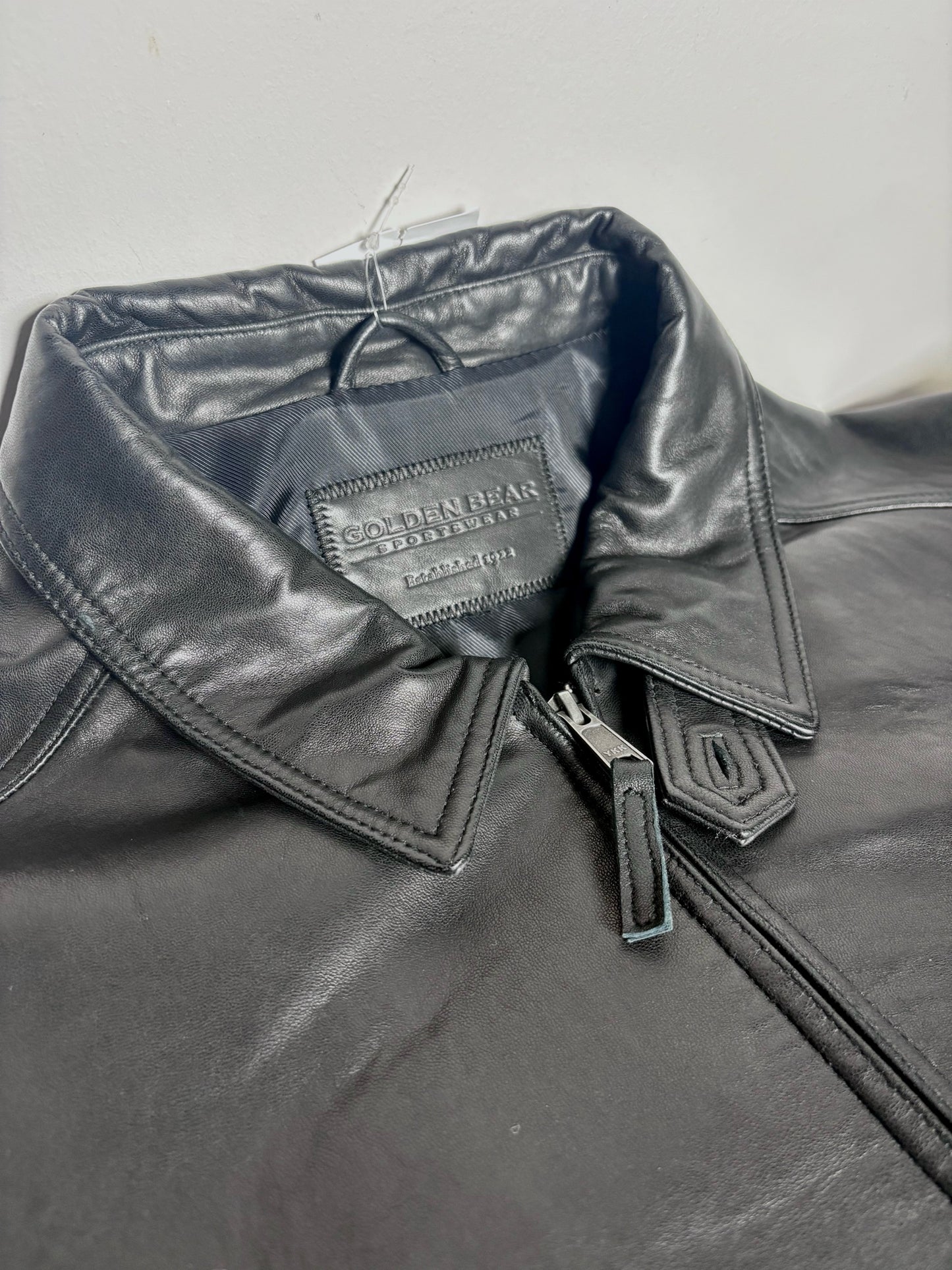 Golden Bear Black Leather Solid Men's L (Estimated) Jacket
