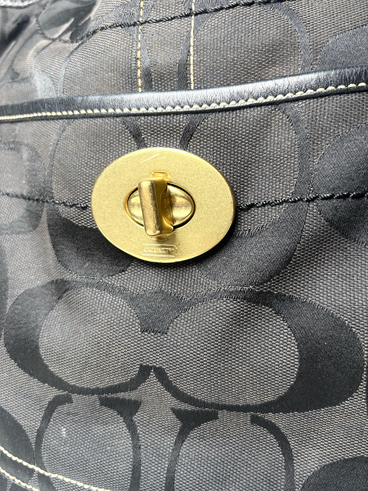 Women's Coach Ergo Signature 10767 Black Monogram Canvas Vintage Rare Pre-Owned Large Tote