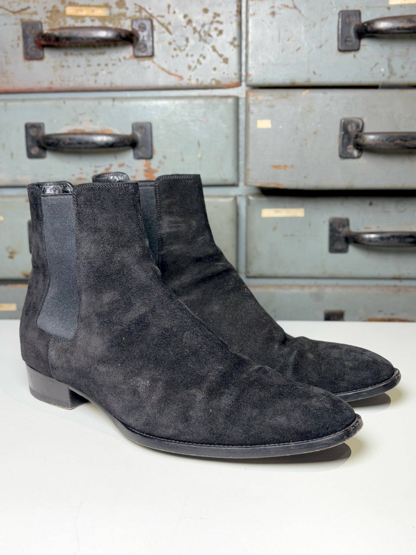 Mens Shoe Size 45L (12-12.5 US) Saint Laurent Black SuedeWyatt Men's Boots