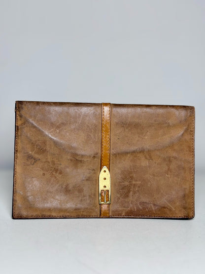 Umberto Italy Vintage Suede, Cowhide Leather Pre-owned Caramel, Beige Purse