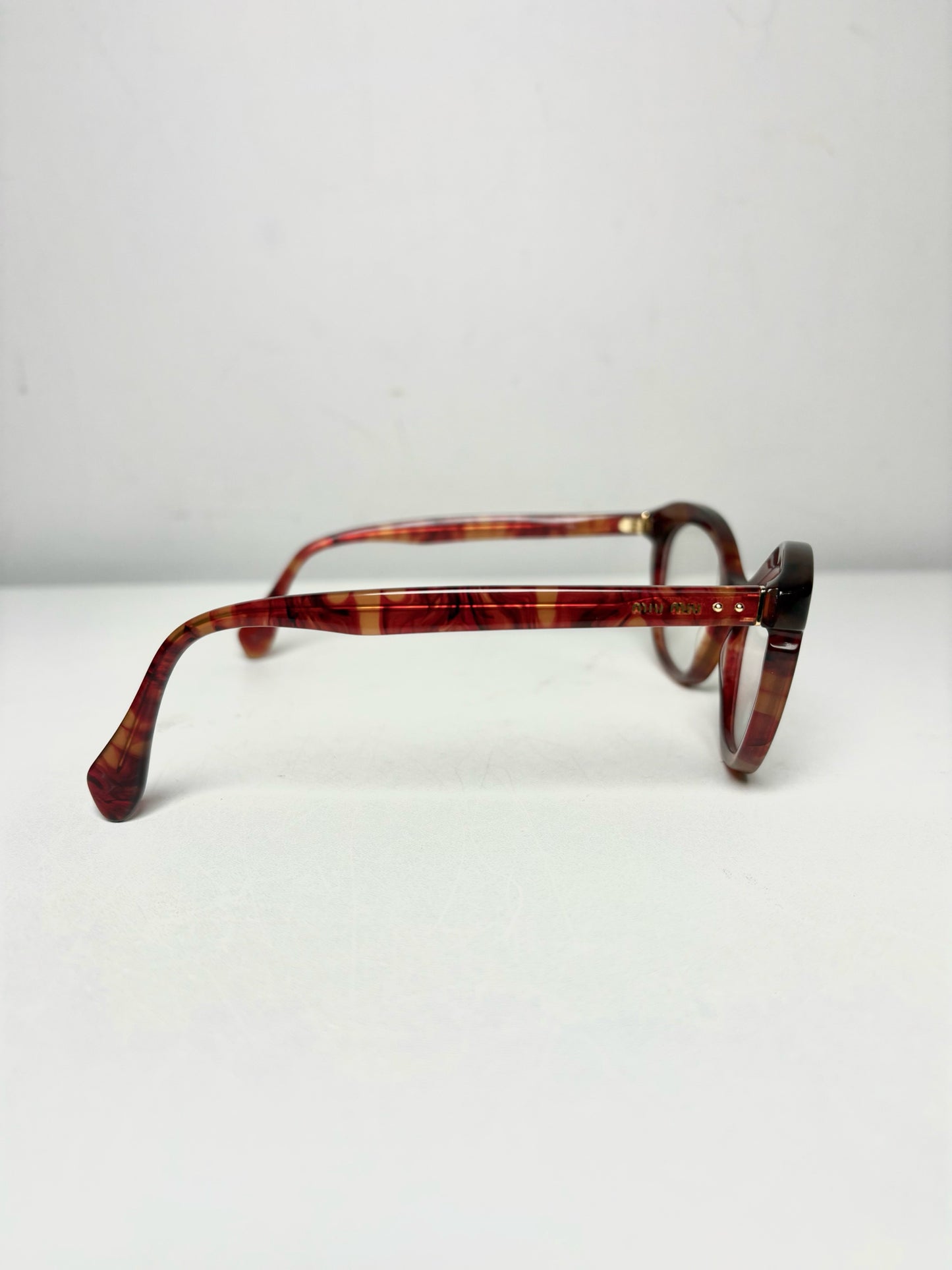 Women's Miu Miu Red, Tan & Orange Swirling Acetate Pre-Owned Cat-Eye Eyeglasses