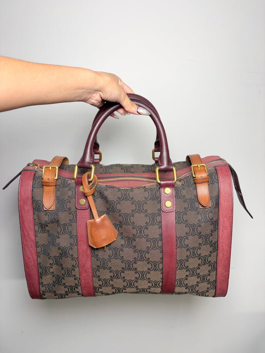 Celine Monogram Vintage Canvas, Leather Burgundy Vintage Tote