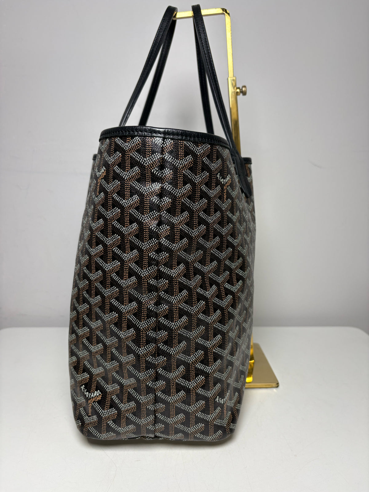 Women's Authentic Goyard Saint Louis PM Black Brown Goyardine Coated Canvas Pre-Owned Tote Bag