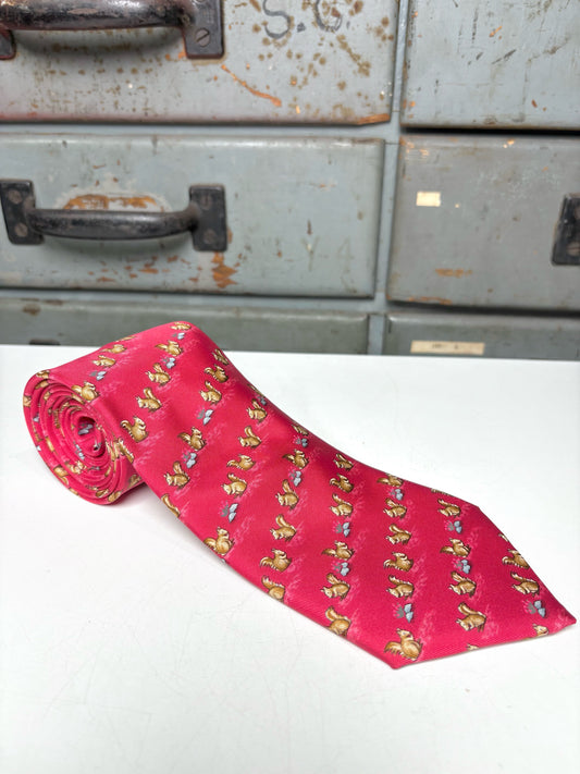 Hermes Red 100% Silk Squirrels Men's Tie