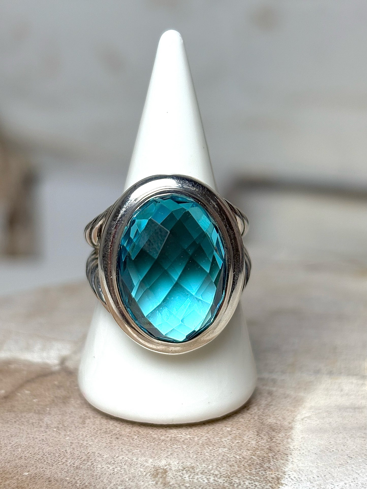 David Yurman Blue Topaz Silver 7 Pre-owned Albion Sterling Silver Ring