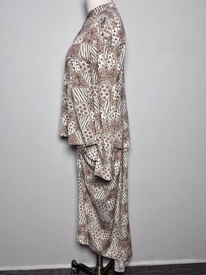 Women Size 8 Veronica Beard Cream Abstract Art Silk, 2-Piece Set