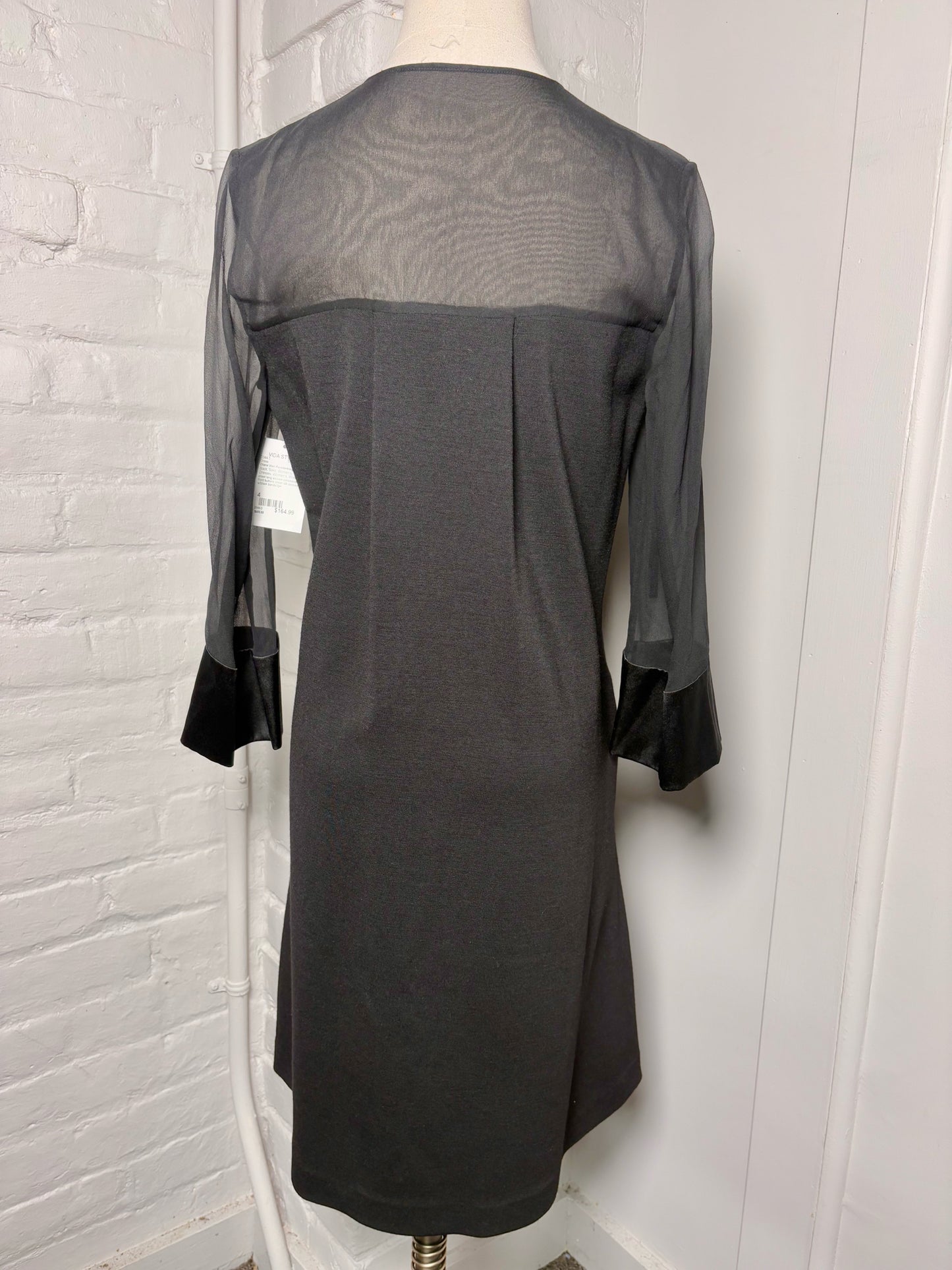 Women Size 4 Diane Von Furstenberg Black Solid Sheer Sleeves Silk, Wool Dress
