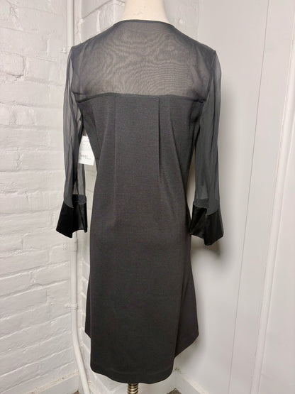 Women Size 4 Diane Von Furstenberg Black Solid Sheer Sleeves Silk, Wool Dress