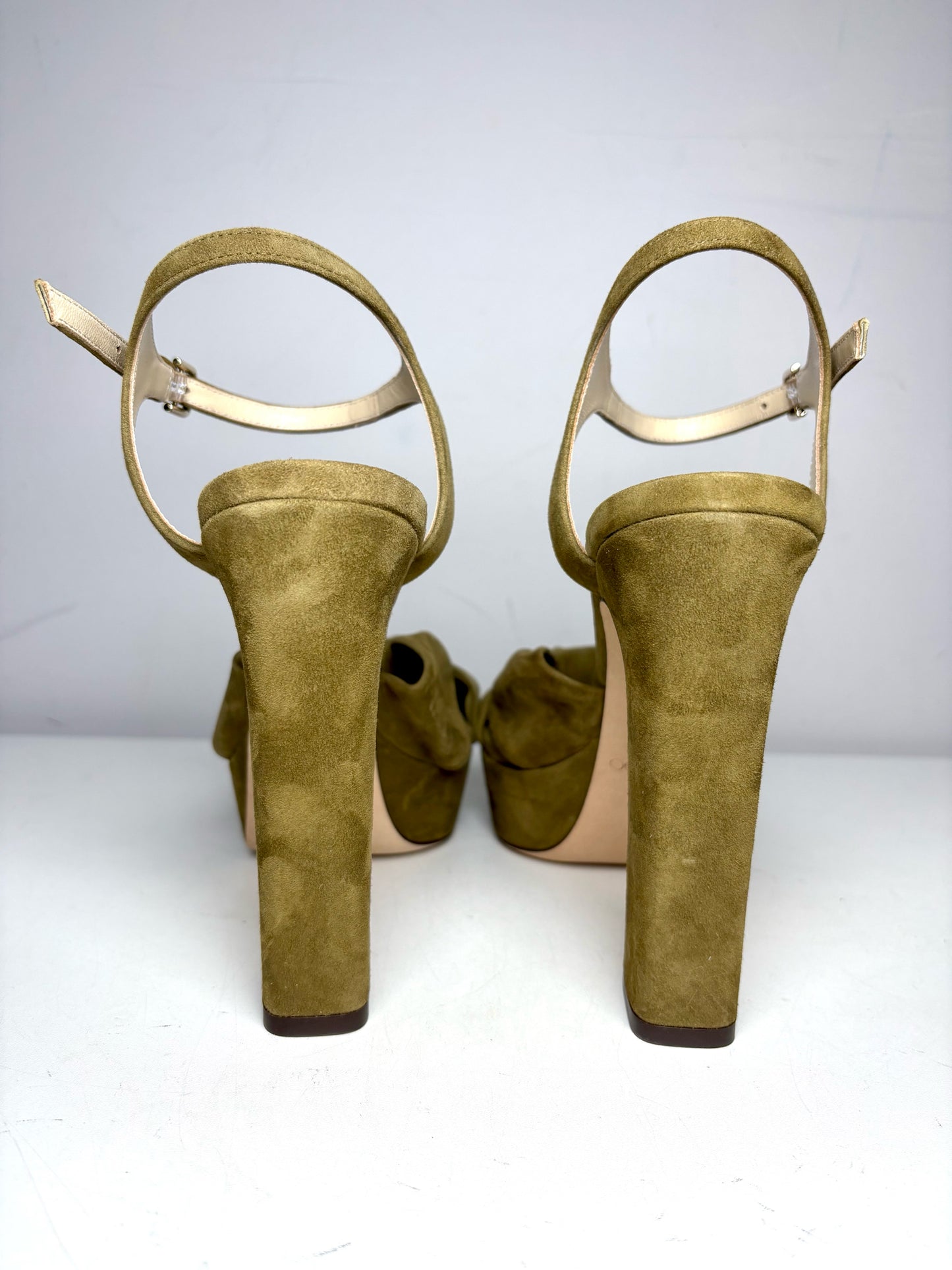 W Shoe Size 40 Jimmy Choo Heloise 120 Green Suede Platform Pre-owned NWT Heels