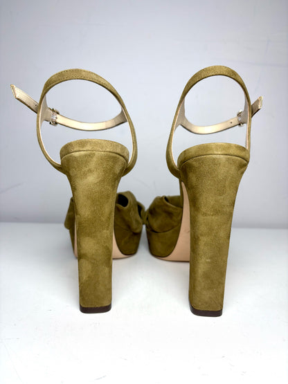 W Shoe Size 40 Jimmy Choo Heloise 120 Green Suede Platform Pre-owned NWT Heels